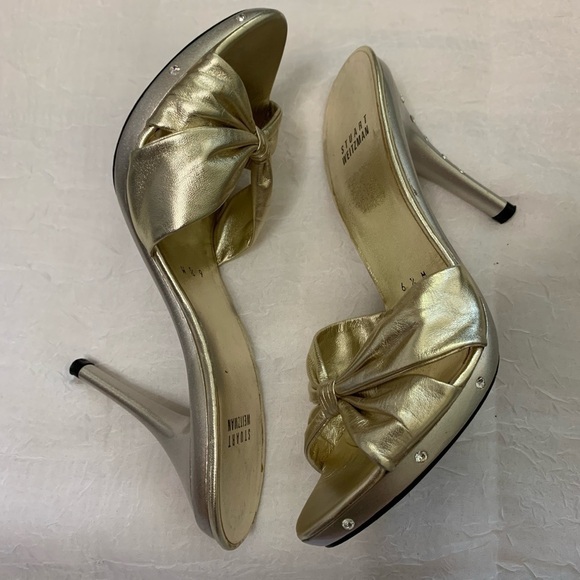Stuart Weitzman Heel Slippers Gold With Crystals - Picture 2 of 8